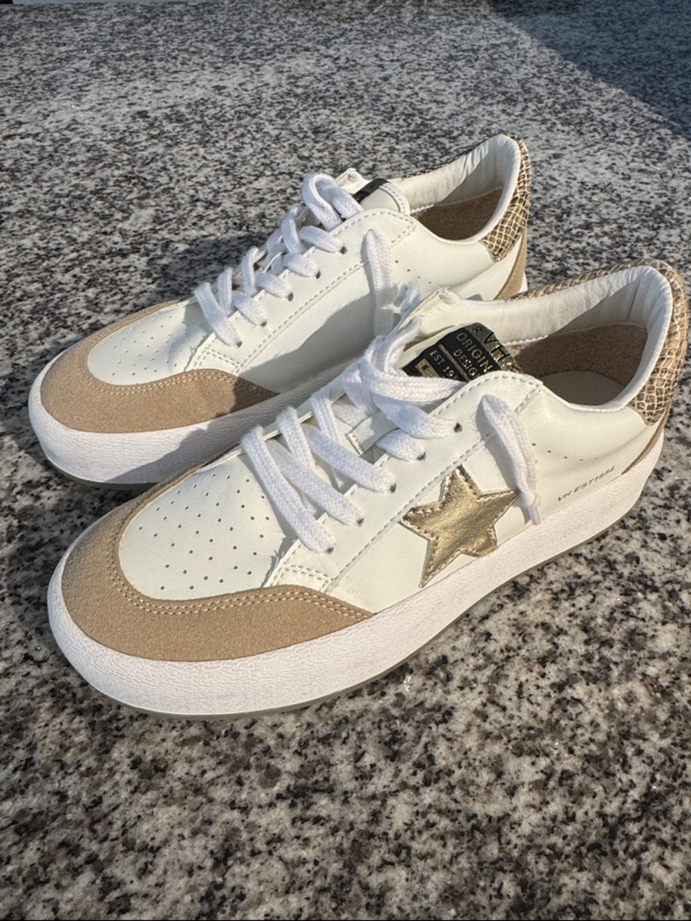 Vintage Havana White, Tan & Gold Star Low-Top Sneakers